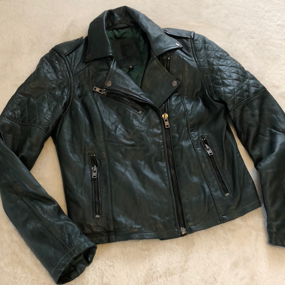 Real Italian leather, dark emerald green jacket, Aviatrix, 8